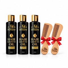 Hair Growth Oil (200ml) 3 Bottles + 2 FREE Neem Wooden Combs