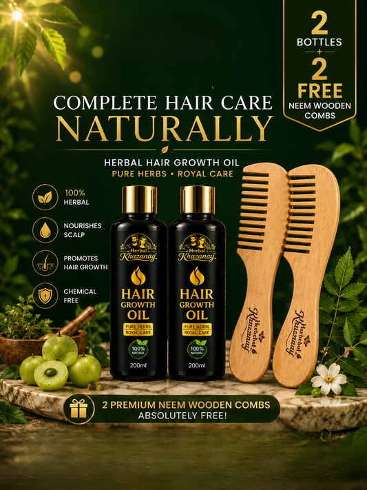 Hair Growth Oil (200ml) 2 Bottles + 2 FREE Neem Wooden Combs