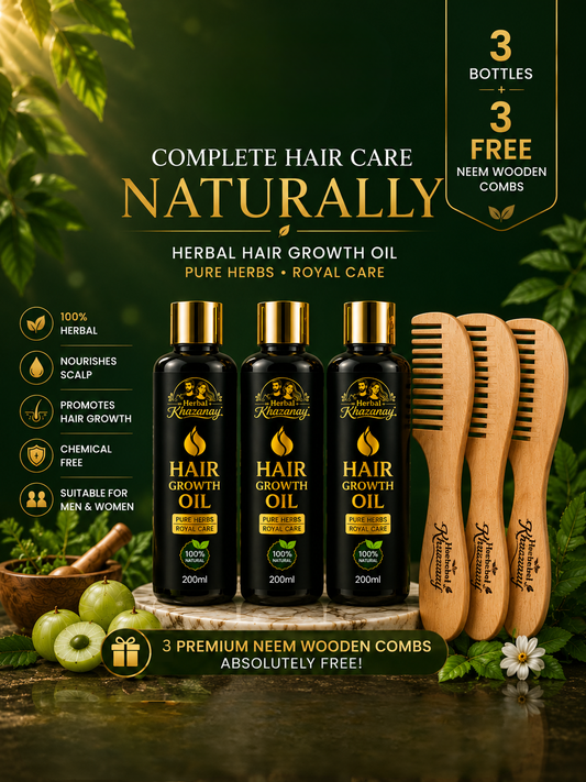 Hair Growth Oil (200ml) 3 Bottles + 3 FREE Neem Wooden Combs