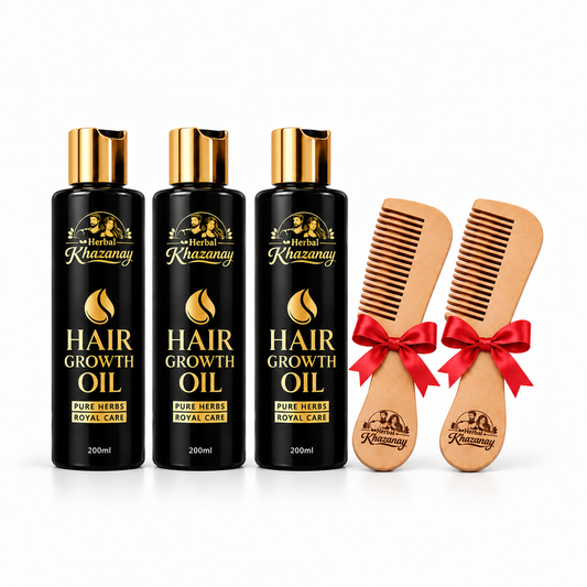 Hair Growth Oil (200ml) 3 Bottles + 2 FREE Neem Wooden Combs