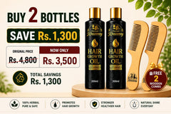 Hair Growth Oil (200ml) 2 Bottles + 2 FREE Neem Wooden Combs