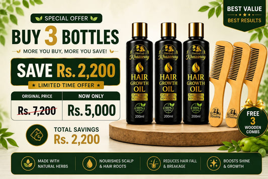 Hair Growth Oil (200ml) 3 Bottles + 3 FREE Neem Wooden Combs
